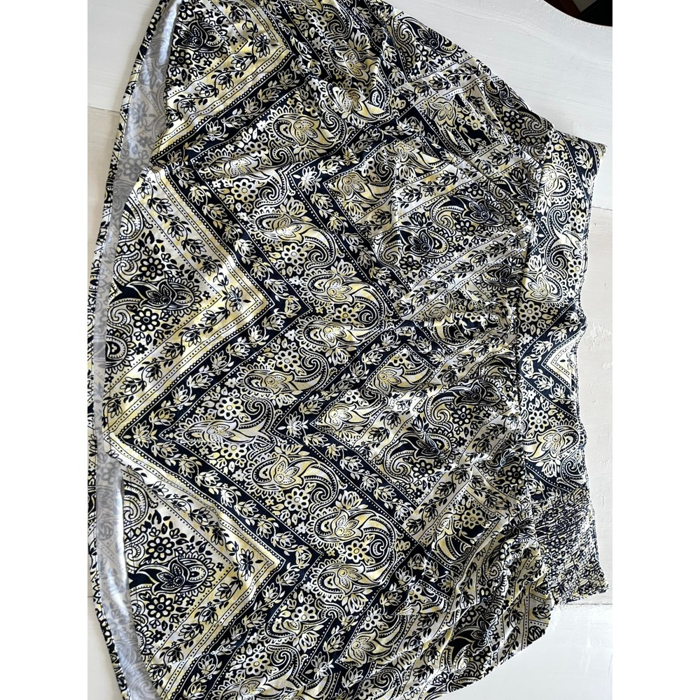 Lane Bryant Womens Paisley Print Smocked Waist‎ Ruched Skirt Black Yellow 26/28